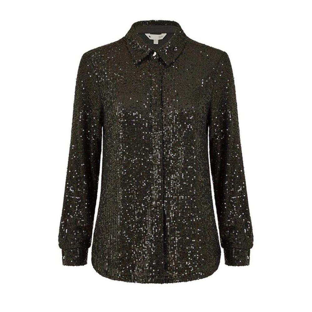 Yumi Womens/Ladies Sequin Regular Long-Sleeved Shirt / Black
